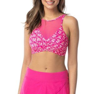COCO REEF Dreamweaver Pink Bohemia Floral Wrap Mesh Inset Bikini Top NWT 32/34C